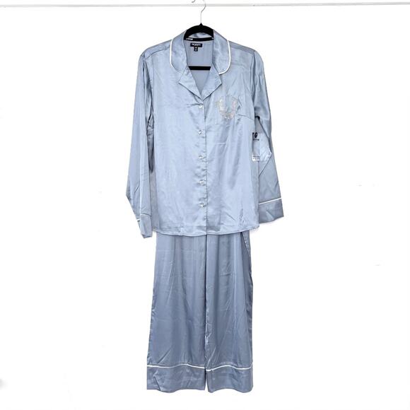 True Religion Pajama Set Blue Satin Rhinestone Bling New with Imperfections | M - Picture 3 of 7